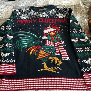 Not so ugly Christmas sweater! Super cute with all the roosters 🐔size Large